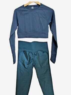 Cosmolle AirWear Long Sleeve High-Waist Legging Set Blue Size Large Workout Set